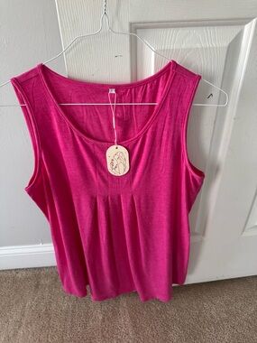 zeagoo Sleeveless Pleated Tank Top - Fuchsia Pink